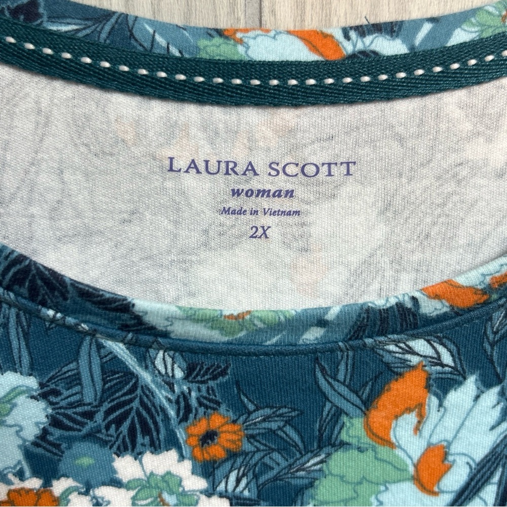 Laura Scott 3/4 Sleeve Floral Print Top Size 2X - Picture 2 of 7